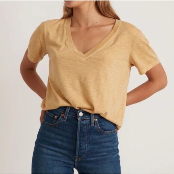 UpWest Mustard V-Neck Short Sleeve Tee Size Medium - Picture 1 of 6